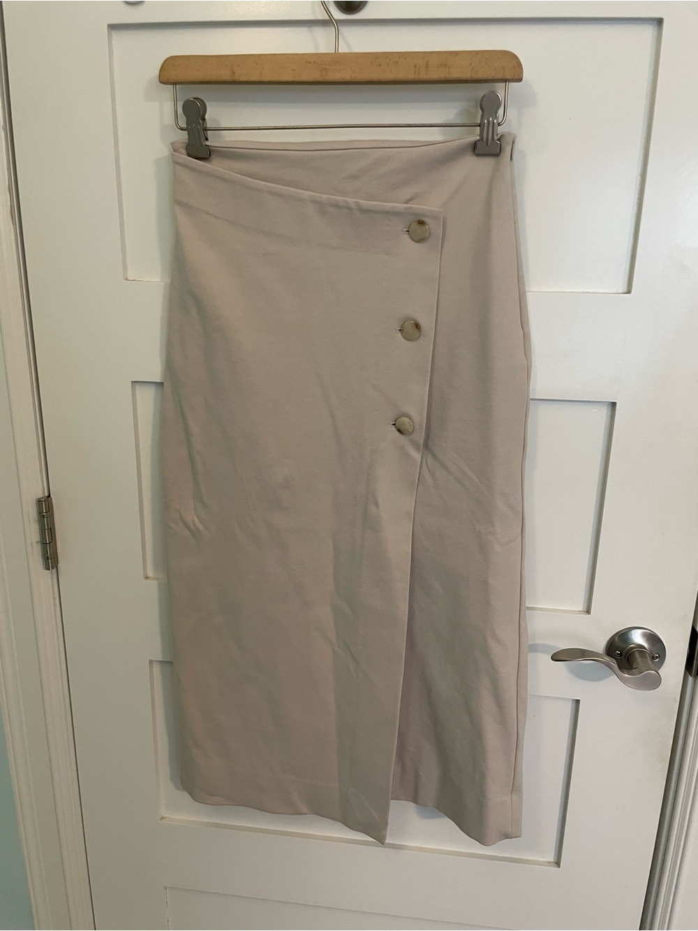 Babaton Tan Button-Accent Midi Skirt
